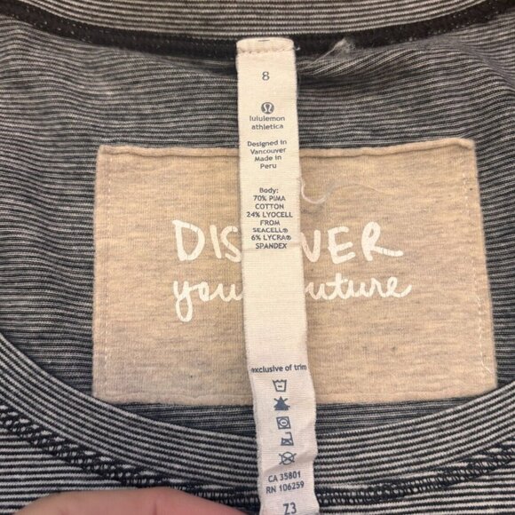 Lululemon Every Yogi Short Sleeve Tee Wee Stripe White Black Womens Sz 8 - Picture 4 of 9